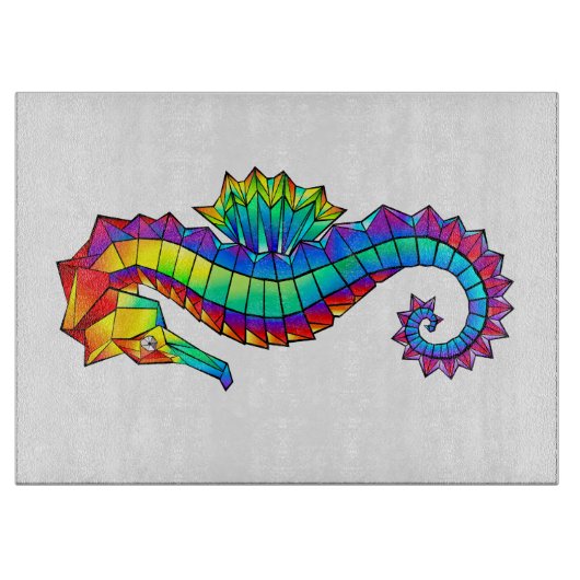 Rainbow Polygonal Seahorse Snijplank (Voorkant)