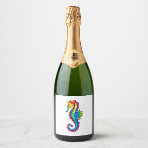 Rainbow Polygonal Seahorse Sparkling Wijnetiket