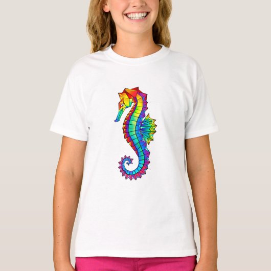 Rainbow Polygonal Seahorse T-shirt (Voorkant)