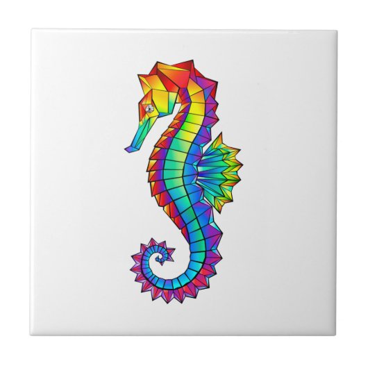 Rainbow Polygonal Seahorse Tegeltje (Voorkant)