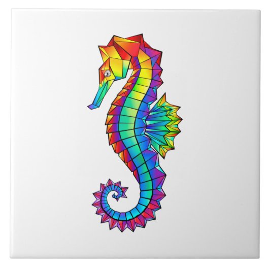 Rainbow Polygonal Seahorse Tegeltje (Voorkant)