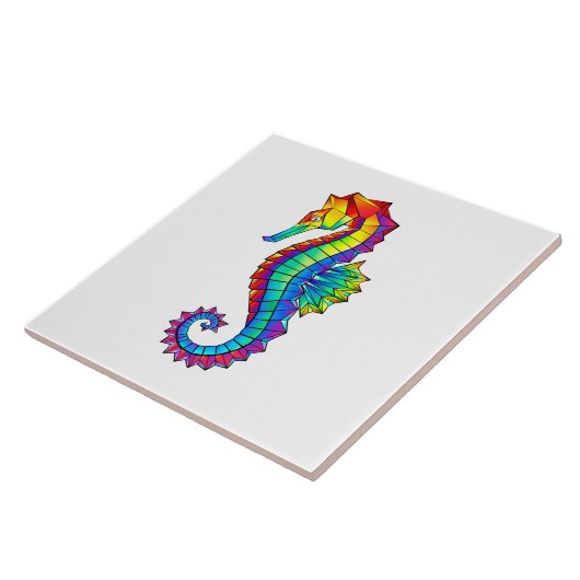 Rainbow Polygonal Seahorse Tegeltje (Zijkant)