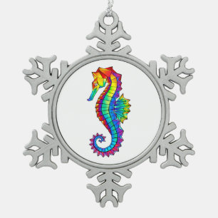Rainbow Polygonal Seahorse Tin Sneeuwvlok Ornament