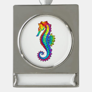 Rainbow Polygonal Seahorse Verzilverd Banner Ornament