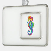 Rainbow Polygonal Seahorse Verzilverd Omlijst Ornament (Links)