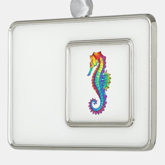 Rainbow Polygonal Seahorse Verzilverd Omlijst Ornament (Links)