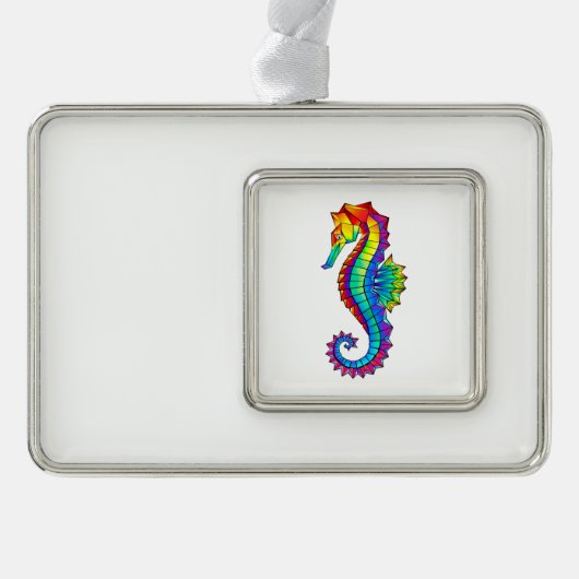 Rainbow Polygonal Seahorse Verzilverd Omlijst Ornament (Voorkant)