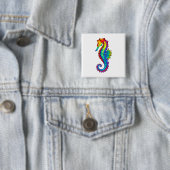 Rainbow Polygonal Seahorse Vierkante Button 5,1 Cm (In situ)