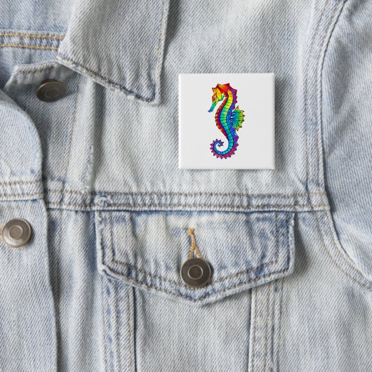 Rainbow Polygonal Seahorse Vierkante Button 5,1 Cm (In situ)