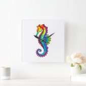 Rainbow Polygonal Seahorse Vierkante Klok (Huis)