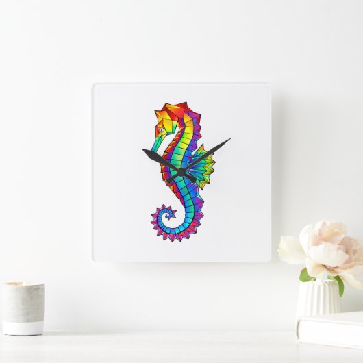 Rainbow Polygonal Seahorse Vierkante Klok (Huis)