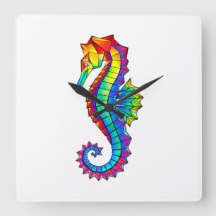 Rainbow Polygonal Seahorse Vierkante Klok