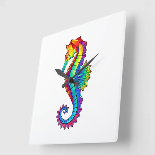 Rainbow Polygonal Seahorse Vierkante Klok (Hoek)