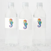 Rainbow Polygonal Seahorse Waterfles Etiket (Flessen)