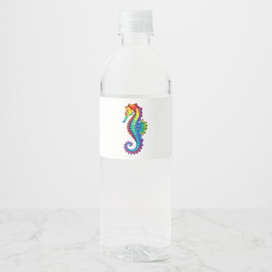 Rainbow Polygonal Seahorse Waterfles Etiket (Voorkant)