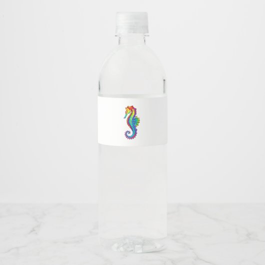 Rainbow Polygonal Seahorse Waterfles Etiket (Voorkant)
