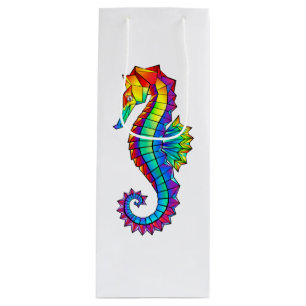 Rainbow Polygonal Seahorse Wijn Cadeautas