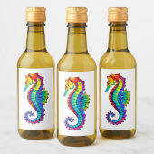 Rainbow Polygonal Seahorse Wijn Etiket (Flessen)