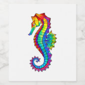 Rainbow Polygonal Seahorse Wijn Etiket (Enkel label)