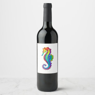 Rainbow Polygonal Seahorse Wijn Etiket