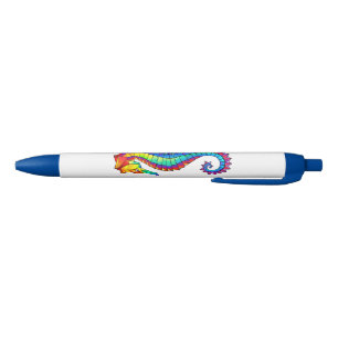 Rainbow Polygonal Seahorse Zwarte Inkt Pen