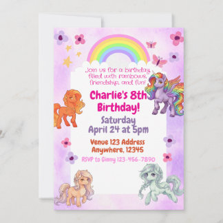Rainbow Pony Birthday Party Invitation Kaart