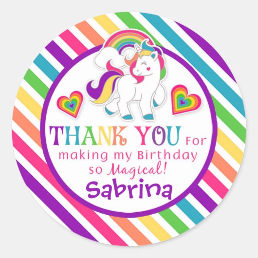 Rainbow Pony Unicorn Birthday Dank je wel Ronde Sticker (Voorkant)