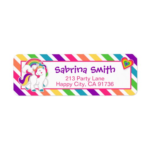 Rainbow Pony Unicorn Birthday Return Label (Voorkant)