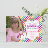 Rainbow Pony Unicorn Verjaardagsfeestje Uitnodigin Kaart (Staand voorkant)