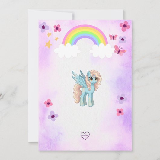 Rainbow Pony verjaardagsfeestje Kaart (Achterkant)
