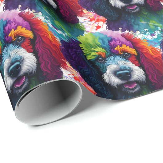 Rainbow Poodle Waterverf Cadeaupapier (Rol Hoek)