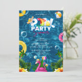 Rainbow Pool Party Birthday Invitation  Kaart (Staand voorkant)
