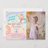 Rainbow Pool Party Unicorn Mermaid Birthday Foto Kaart (Voorkant)