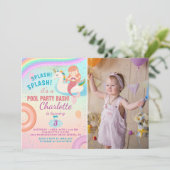 Rainbow Pool Party Unicorn Mermaid Birthday Foto Kaart (Staand voorkant)