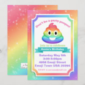 Rainbow Poop Emoji Birthday Uitnodiging (Voorkant / Achterkant)