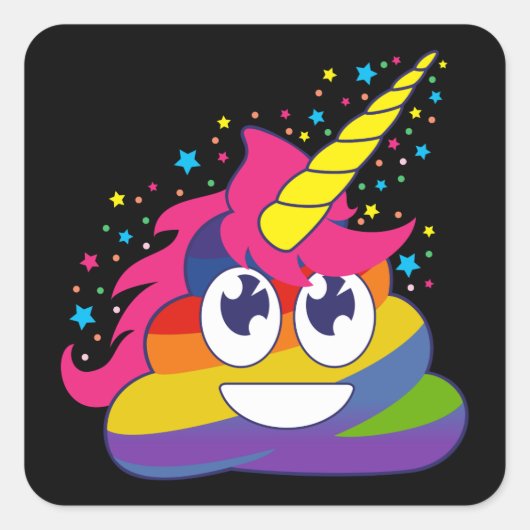 Rainbow Poop Emoji Unicorn Stickers (zwart) (Voorkant)