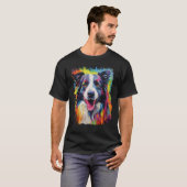 Rainbow Pop Art Dog Border Collie T-shirt (Voorkant volledig)