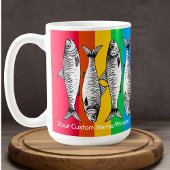 Rainbow Pop Art Sardine Line-up Aangepaste naamzin Koffiemok