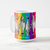 Rainbow Pop Art Sardine Line-up Aangepaste naamzin Koffiemok (Voorkant links)