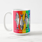 Rainbow Pop Art Sardine Line-up Aangepaste naamzin Koffiemok (Links)