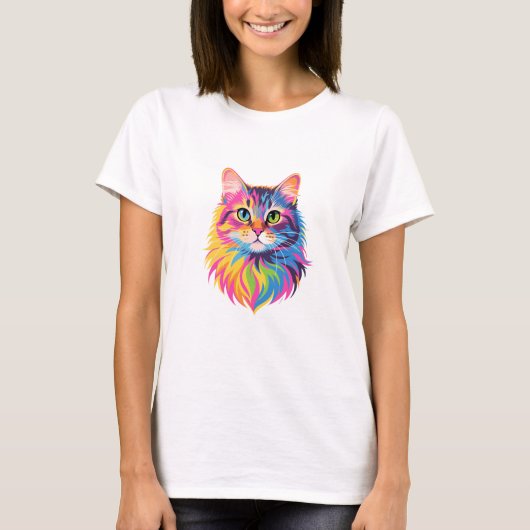 Rainbow Pop Cat – Vibrant Vector Feline Art T-shirt (Voorkant)