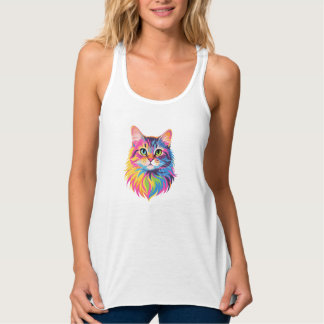 Rainbow Pop Cat – Vibrant Vector Feline Art Tanktop