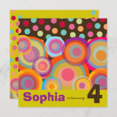 Rainbow Pop Circles Kids Verjaardagsfeestuitnodigi Kaart (Voorkant / Achterkant)