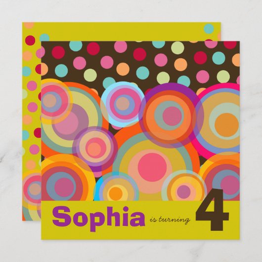 Rainbow Pop Circles Kids Verjaardagsfeestuitnodigi Kaart (Voorkant / Achterkant)