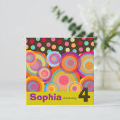 Rainbow Pop Circles Kids Verjaardagsfeestuitnodigi Kaart (Staand voorkant)