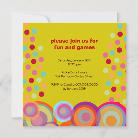 Rainbow Pop Circles Kids Verjaardagsfeestuitnodigi Kaart (Achterkant)