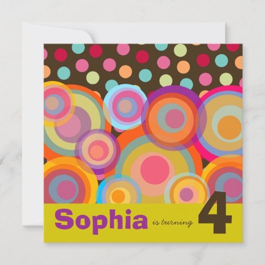 Rainbow Pop Circles Kids Verjaardagsfeestuitnodigi Kaart (Voorkant)