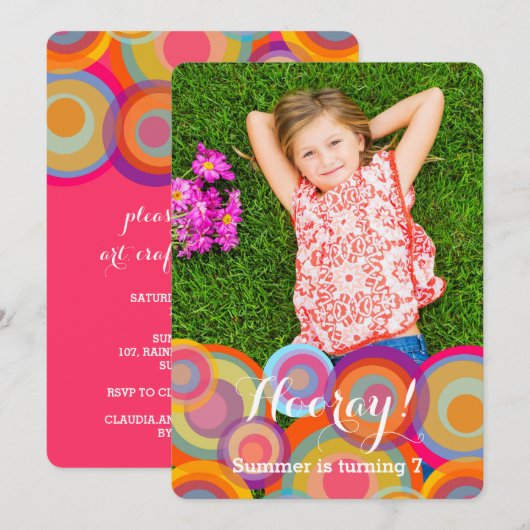Rainbow Pop Circles Kinderen Birthday Foto Kaart (Voorkant / Achterkant)