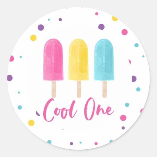 Rainbow Pop Cool One 1st Birthday Ronde Sticker (Voorkant)
