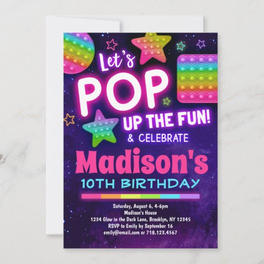 Rainbow Pop Fidget Birthday Invitation for Girls Kaart (Voorkant)